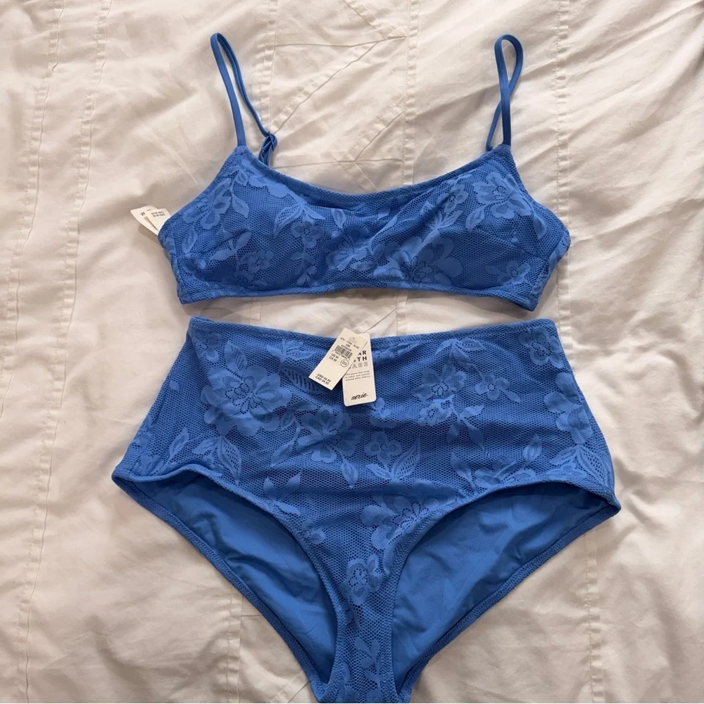 Aerie Blue Floral Lace Bikini Set - Picture 2 of 5